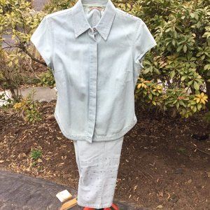 I,e, Petite Light Blue Denim Shirt-Jean Set
